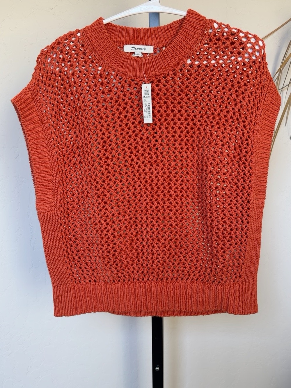 Madewell Open Stitch Crochet Sweater Tee Orange NWT XS